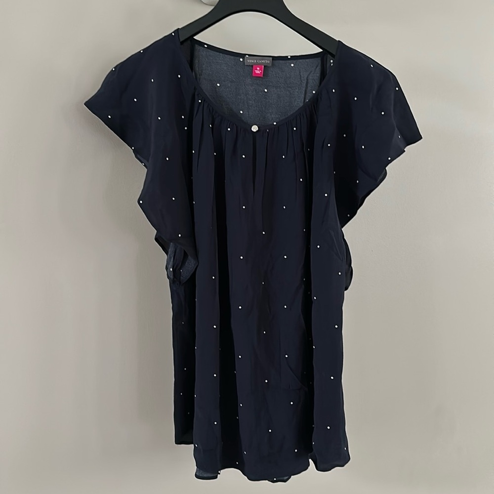 Vince Camuto polka dot flutter sleeve blouse